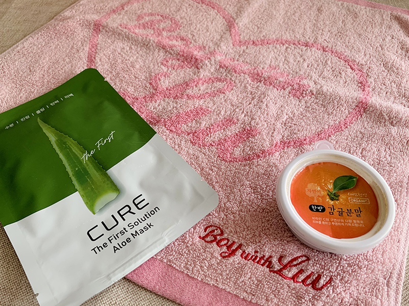 Tangerine Wash-off Pack + Cure: The First Solution Aloe Pack + BTS Boy with Love Hand Towel